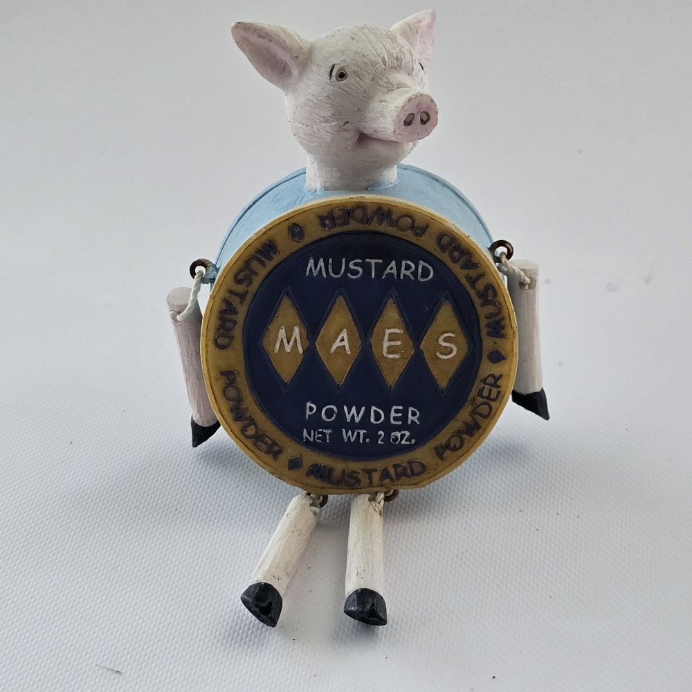 2004 WMG Pig Kitchen Shelf Sitter Mustard MAES Powder Spice Tin Figurine - Picture 6 of 8